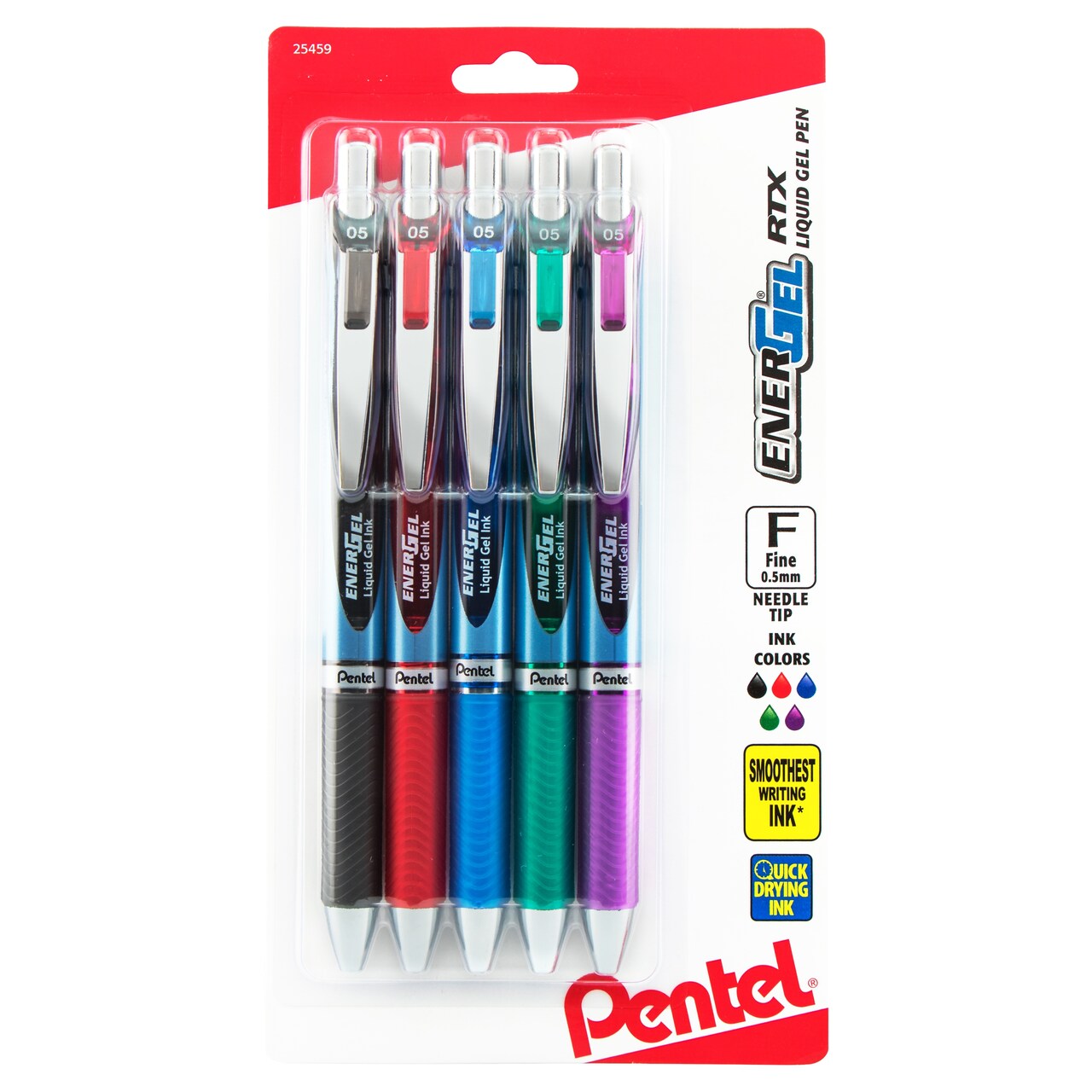 Pentel EnerGel RTX Retractable Liquid Gel Pens 0.5mm 5/Pkg-Assorted Colors